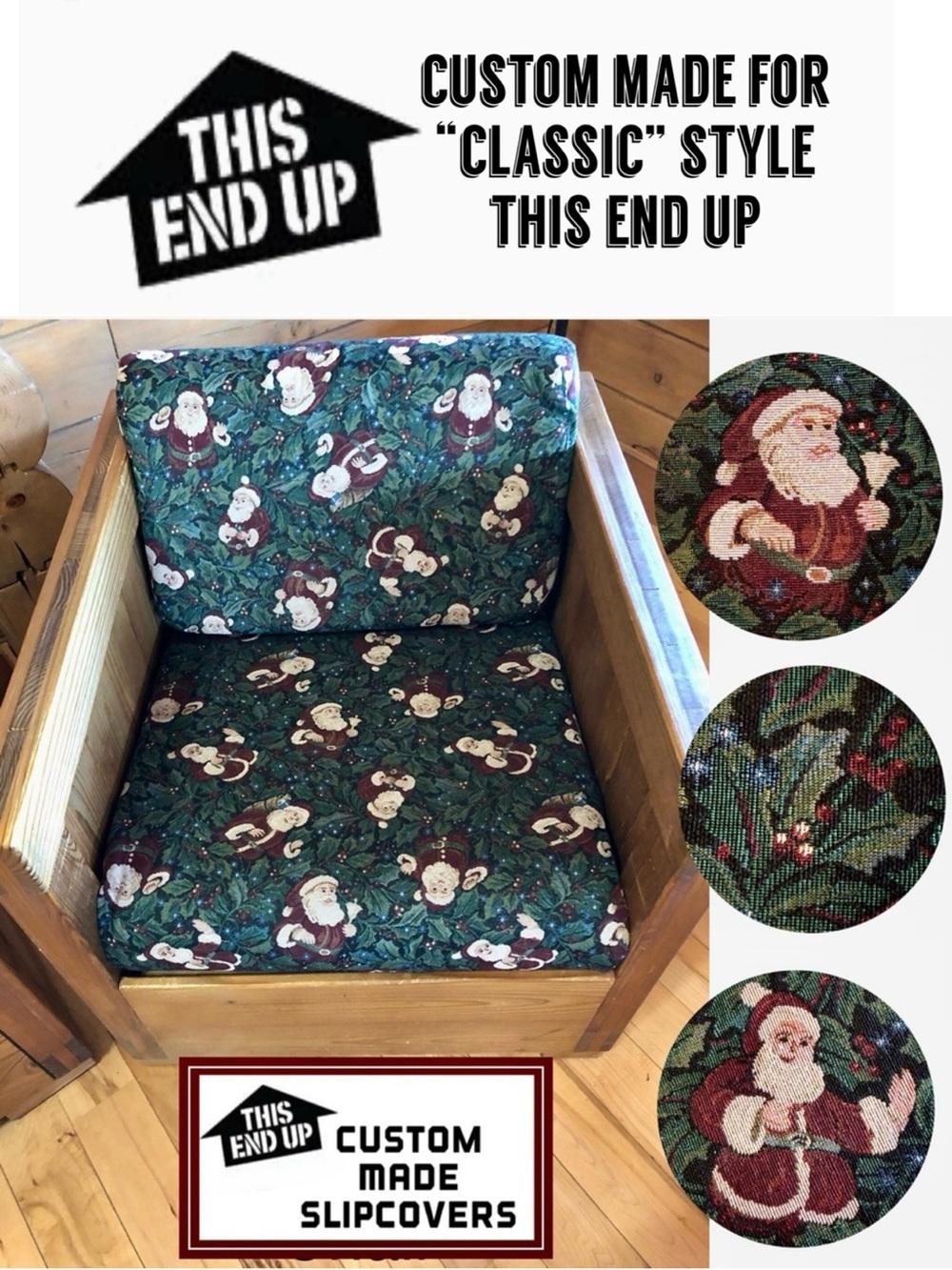 This End Up Classic Style Custom Made “Santa” Holiday Christmas Slipcovers NEW!
